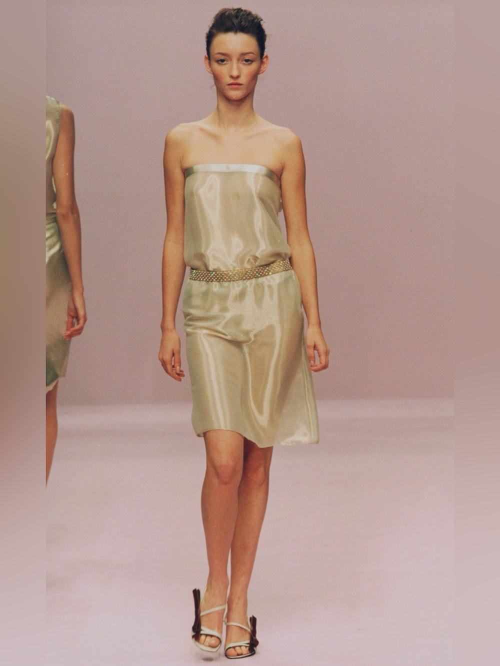 Miu Miu SS 2000 Crystal Embellished Silk Sheer Pencil Skirt Gray Silver Gold - Picture 2 of 14